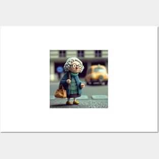 Clay Old Lady Crossing the Road 2 Posters and Art